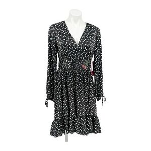 Betsey Johnson Polka Dot Beaded Hi-low Ruffle Midi Length Wrap dress sz 8 new